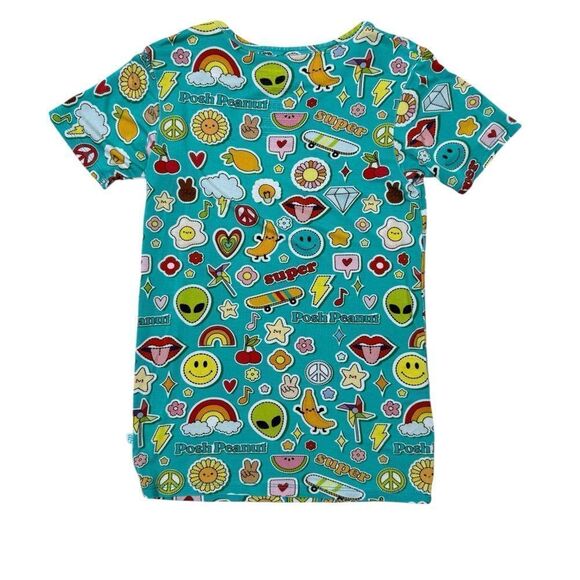 Posh Peanut Kids Teal Colorful Sticker Medley Pajama Top - Picture 3 of 5